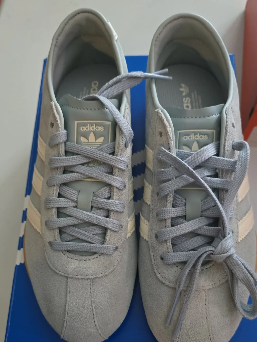 adidas Grey Suede Sneakers with White Stripes